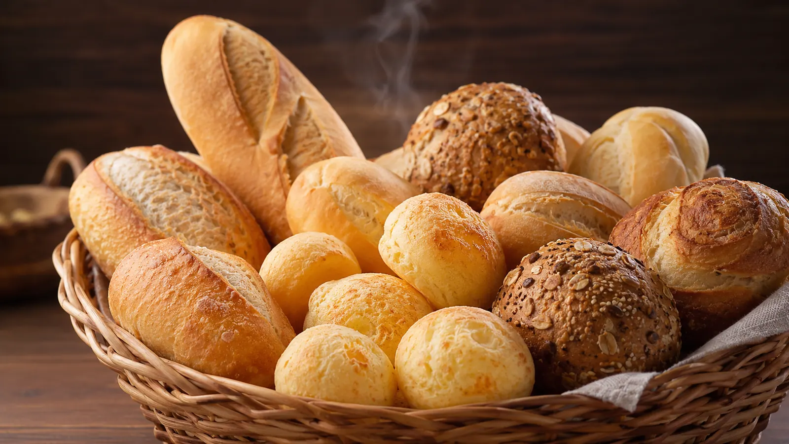 Pães de queijo e pães variados